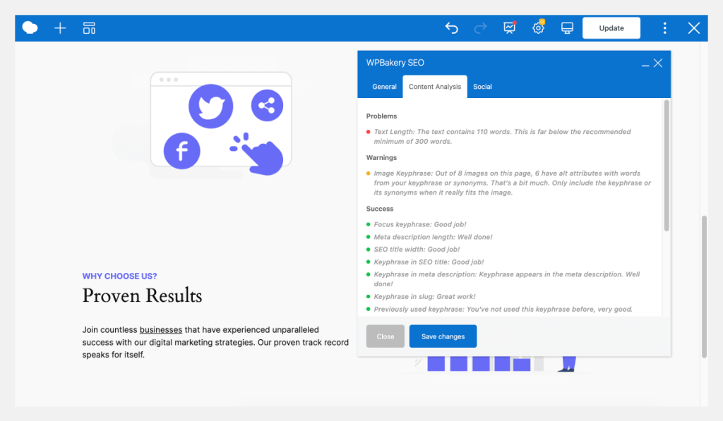WPBakery SEO suggestion for landing page optimization